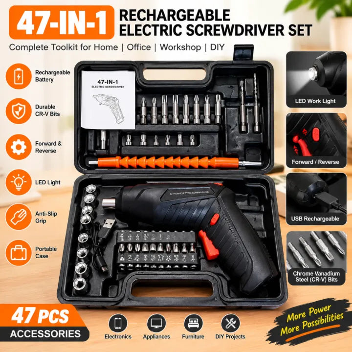 47-Pieces Cordless Electric Screwdriver & Drill